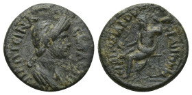 LYDIA. Gordus-Julia. Plotina, Augusta, 105-123. (Bronze, 17mm, 2.8 g), Poplius. ΠΛΩΤEΙΝΑ СEΒΑСΤΗ Draped bust of Plotina to right. Rev. ΓΟΡΔΗΝΩΝ EΠΙ ΠΟ...