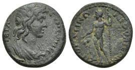 LYDIA, Gordus-Julia. Pseudo-autonomous issue. 2nd century AD. Æ (18mm, 4.9 g). Draped bust of the Senate right / Dionysus standing left, holding thyrs...