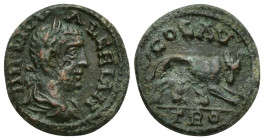 Troas, Alexandria Troas. Valerian I. A.D. 253-260. AE (21mm, 5.3 g). IMP LIC VALERIAN, laureate, draped and cuirassed bust right / COL AV/ TRO, she-wo...