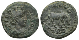 Troas, Alexandria, c. mid 3rd century AD. Æ (21mm, 5.7 g). Turreted and draped bust of Tyche r., with vexillum over shoulder. R/ Horse grazing r.