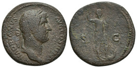 Hadrian (AD 117-138). AE as (27mm, 11.6 g). Rome, AD 134-138. HADRIANVS-AVG COS III P P, laureate, draped bust of Hadrian right, seen from behind / Ha...