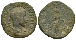 Gordian III Æ Sestertius. (29mm, 21.8 g) Rome, AD 241. IMP GORDIANVS PIVS FEL AVG, laureate, draped and cuirassed bust right / LAETITIA AVG N, Laetiti...