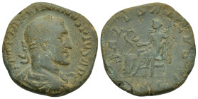 Maximinus I Æ Sestertius. (28mm, 17.6 g) Rome, AD 235-236. IMP MAXIMINVS PIVS AVG, laureate, draped and cuirassed bust to right / SALVS AVGVSTI, Salus...
