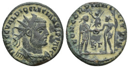 Diocletian, 284-305. Antoninianus (bronze, 20mm, 3.1 g), Cyzicus. IMP C C VAL DIOCLETIANVS P F AVG Radiate, draped and cuirassed bust. Rev. CONCORDIA ...