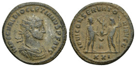 Diocletian. A.D. 284-305. Æ antoninianus. (21mm, 3.3 g) Antioch mint. Struck A.D. 285. His radiate, draped, and cuirassed bust right; IMP C C VAL DIOC...