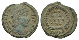 Constantius II. AD 337-361. Æ Follis (15mm, 1.7 g). Antioch mint, 15th officina. Struck AD 347-348. DN CONSTAN-TIVS PF AVG, bust facing right / VOTIS/...