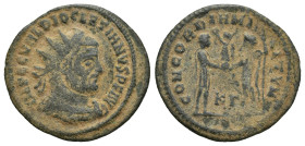 DIOCLETIAN (284-305). Antoninianus. (22mm, 2.5 g) Heraclea. Obv: IMP C C VAL DIOCLETIANVS AVG. Radiate, draped and cuirassed bust right. Rev: CONCORDI...