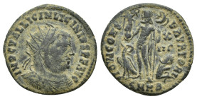 Licinius I, 308-324. Follis (Bronze, 18mm, 2.8 g), Cyzicus, B = 2nd officina, 321-324. IMP C VAL LICIN LICINIVS P F AVG Radiate, draped and cuirassed ...