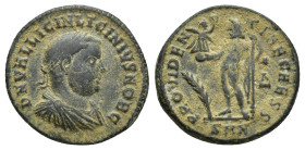 Licinius I (308-324), Nummus, Nicomedia, AD 317-320; (17mm, 3 g); DN VAL LICIN LICINIVS NOB C, diademed, draped and cuirassed bust r., Rv. PROVIDEN - ...