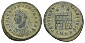 Crispus. Caesar, A.D. 317-326. Æ 3 (18mm, 3.8 g). Cyzicus mint, Struck A.D. 324-325. FL IVL CRISPVS NOB CAES, laureate, draped and cuirassed bust left...