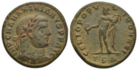 Maximianus. First reign, A.D. 286-305. Æ follis (26mm, 9.4 g). Thessalonica, ca. A.D. 298/9. IMP C M A MAXIMIANVS P F AVG, laureate head of Maximianus...