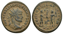 Diocletian. A.D. 284-305. Æ antoninianus. (22mm, 4.9 g). Cyzicus mint, 2nd officina. His radiate, draped, and cuirassed bust right; IMP C C VAL DIOCLE...