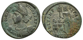 Constantius II, 337-361. Follis (Bronze, 21mm, 3.50 g), Nicomedia, 348-351. D N CONSTAN-TIVS P F AVG Pearl-diademed, draped and cuirassed bust of Cons...