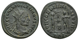 Diocletian AD 284-305. Siscia Antoninianus Æ (21mm., 3,7 g). IMP C C VAL DIOCLETIANVS P AVG, radiate, draped and cuirassed bust right / CONCORDIA MILI...