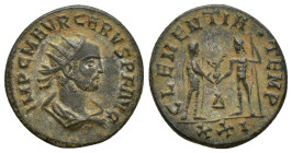 CARUS (AD 282-283). Antoninianus. (19mm, 3.9 g) Cyzicus. Obv: IMP C M AVR CARVS P F AVG. Radiate, draped and cuirassed bust right. Rev: CLEMENTIA TEMP...