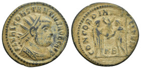 Constantius, Ceasar (293-305 AD) Kyzikos AE Antoninianus (22mm, 3.1 g) Obv: FL VAL CONSTANTIVS NOB CAES. Radiate and cuirassed bust right. Rev: CONCOR...