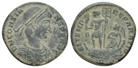 CONSTANS (337-350). Ae. (22mm, 5 g) Rome. Obv: D N CONSTANS P F AVG. Pearl-and-rosette-diademed, draped and cuirassed bust right. Rev: FEL TEMP REPARA...