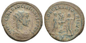 Diocletian AD 284-305. Antioch Antoninianus (20mm, 3,6 g). IMP C C VAL DIOCLETIANVS P F AVG; radiate, draped and cuirassed bust right / IOVI CONSERVAT...