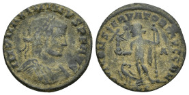 Maximinus II. AD 309-313. Æ Follis. (21mm, 3.8 g) IMP MAXIMINVS PF AVG, laureate head to right of Maximinus. / IOVI CONSERVATORI, Jupiter standing fac...