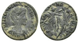 Constantius Gallus, Caesar, 351-354. Follis (Bronze, 15mm, 2.8 g), Antiochia, 351-354. D N FL CL CONSTANTIVS NOB CAES Bare-headed, draped and cuirasse...