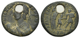 Constans - Soldier and Captive Maiorina. (20mm, 5.1 g) 348-349 AD. Obv: D N CONSTANS P F AVG legend with diademed, draped and cuirassed bust left, hol...