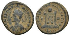 Constantine II, as Caesar, BI Nummus. (19mm, 3 g) London, AD 322-323. CONSTANTINVS IVN N C, radiate and draped bust left / BEAT TRANQLITAS, globe on a...