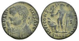 Licinius II as caesar Antiochia, 317-320 AD. AE follis, (18mm, 2.6 g). D N VAL LICIN LICINIVS NOB C laureate bust of Licinius II left, wearing imperia...