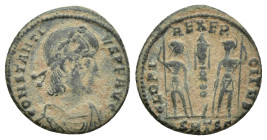 Constantius II. (337-361), Thessalonica AE Bronze (16mm, 2 g) Obv: CONSTANTI - VS P F AVG, laureate, diademed, draped and cuirassed bust r., Rev: GLOR...