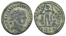 LICINIUS I. 308-324 AD. Æ Follis (20mm, 3.6 g). Cyzicus mint. Struck 321-324 AD. Radiate, draped, and cuirassed bust right / Jupiter standing left, ho...