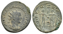 Gallienus AR Antoninianus. (20mm, 4.3 g) Samosata, AD 260. IMP C P LIC GALLIENVS P F AVG, Radiate and cuirassed bust right / VIRTVS AVG, Valerian, hol...