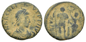 Arcadius. A.D. 383-408. Æ (16mm, 2.3 g). A.D. 395-401. D N ARCADI-VS P F AVG, diademed, draped and cuirassed bust of Arcadius right / VIRTVS EXERCITI,...