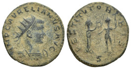 Aurelian AD 270-275. Siscia Antoninianus Æ (21mm, 3,5 g). IMP AVRELIANVS AVG, radiate, draped, and cuirassed bust right / RESTITVT ORIENTIS, Pax on le...