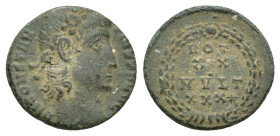 Constantius II (337-361). Æ (14mm, 1.8 g), 347-8. Pearl-diademed head r. R/ VOT XX MVLT XXX star in wreath.