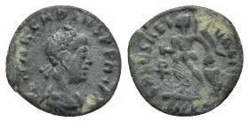 Arcadius, 383-408. Nummus (Bronze, 13mm, 0.9 g), Cyzicus, 388-392. D N ARCADIVS P F AVG Pearl-diademed, draped and cuirassed bust of Arcadius to right...