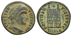 Constantine I. A.D. 307/10-337. AE (18mm, 3.2 g). Alexandria mint, struck A.D. 325-326. CONSTANTINVS AVG, laureate head right / PROVIDENTIA AVGG, camp...