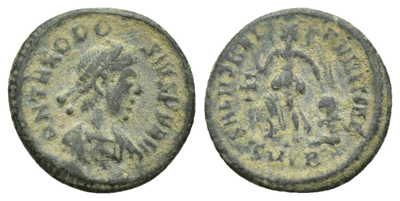 Theodosius I (379-395). Æ (14mm, 1.7 g). Cyzicus, 388-392. Diademed, draped and ...