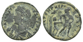 Constans AD 337-350. Follis (20mm, 4 g).D N CONSTA-NS P F AVG, Pearl-diademed, draped, cuirassed bust left, globe in right hand. / FEL TEMP REPA-RATIO...