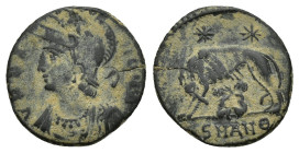 CONSTANTINE I THE GREAT (307/10-337). Follis. (14mm, 1.8 g) Antioch. Commemorative series. Obv: VRBS ROMA. Helmeted and mantled bust of Roma left. Rev...