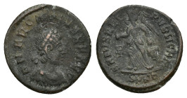 Arcadius, 383-408. Nummus (Bronze, 13mm, 1.5 g), Cyzicus, 388-392. D N ARCADIVS P F AVG Pearl-diademed, draped and cuirassed bust of Arcadius to right...