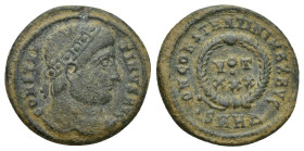Constantinus I the Great AD 306-337. Heraclea Follis Æ (18mm, 3,2 g). CONSTANTINVS AVG, laureate head right / D N CONSTANTINI MAX AVG, VOT XXX within ...