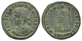 Constantius I as Caesar AD 293-305. Antioch Follis Æ (18mm, 3,3 g). FL IVL CONSTANTIVS NOB C, laureate, draped, and cuirassed bust left / PROVIDENTIAE...