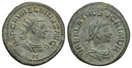 AURELIAN with VABALATHUS (270-275). Antoninianus. (21mm, 4.2 g) Antioch. Obv: IMP C AVRELIANVS AVG / H. Laureate and cuirassed bust of Aurelianus righ...