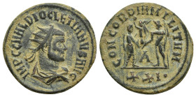 Diocletian. A.D. 284-305. Æ antoninianus (23mm, 4.3 g). Cyzicus, A.D. 295/6. IMP C C VAL DIOCLETIANVS AVG, radiate, draped and cuirassed bust of Diocl...