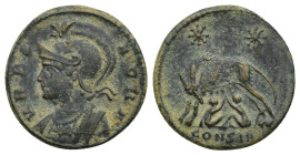 Commemorative Series. AD 330-354. Æ Follis (18mm, 2.7 g). Constantinople mint. Struck under Constantine I, AD 333-335. URBS ROMA; Helmeted and mantled...