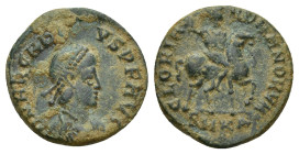 Arcadius. AD 383-408. Æ (16mm, 2.3 g). Cyzicus mint, 1st officina. Struck 15 May AD 392-17 January 395. Pearl-diademed, draped, and cuirassed bust rig...