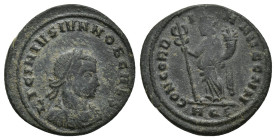 LICINIUS II (Caesar, 317-324). Follis. (20mm, 3.7 g) Aquileia. Obv: LICINIVS IVN NOB CAES. Laureate and cuirassed bust right. Rev: CONCORDIA AVGG NN /...