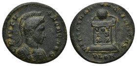 CRISPUS, Caesar. 317-326 AD. Æ Follis (18mm - 2.7 g). London mint. Struck 321-322 AD. CRISPVS NOBIL C, helmeted and cuirassed bust right / BEATA TRAN-...
