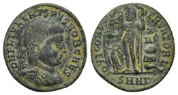 CRISPUS (Caesar, 316-326). Follis. (18mm, 2.7 g) Nicomedia. Obv: D N FL IVL CRISPVS NOB CAES. Laureate, draped and cuirassed bust right. Rev: IOVI CON...