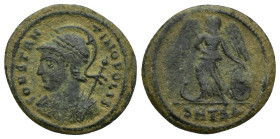 City Commemorative. A.D. 330-354. AE 3/4 (20mm, 3.3 g). Thessalonica mint, struckA.D. 330-331. CONSTANTINOPOLIS, laureate and helmeted bust of Constan...