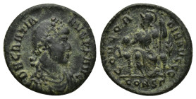 GRATIAN (367-383) AE follis (18mm, 2.4 g). Constantinople. DN GRATIANVS PF AVG Diademed, draped and cuirassed bust right. Rev: CONCORDIA AVGGG Constan...